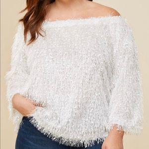 Textured Off Shoulder Sweater Top